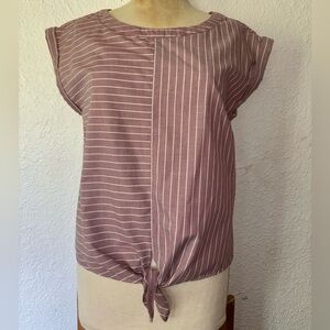 Maurices Mauve-Striped Cap Sleeve Tie Front Top